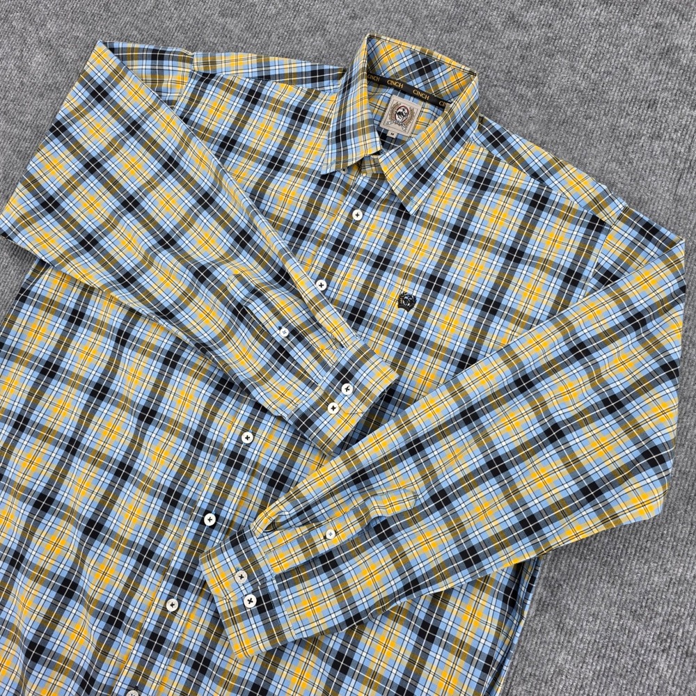 Cinch Mens Plaid Western Button Down Shirt Blue Yellow MTW1103821 Size M